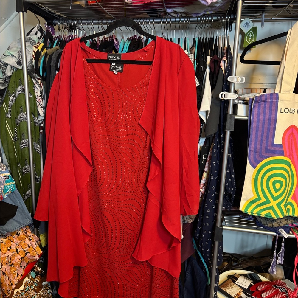 Wendye Chaitin Red Formal Dress with Flowy Coverup